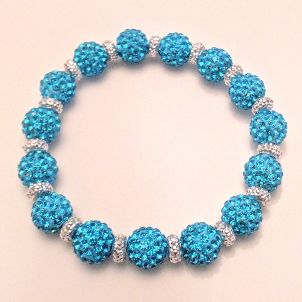 Blue Shiny Shamballa Beads Stretch Bracelet